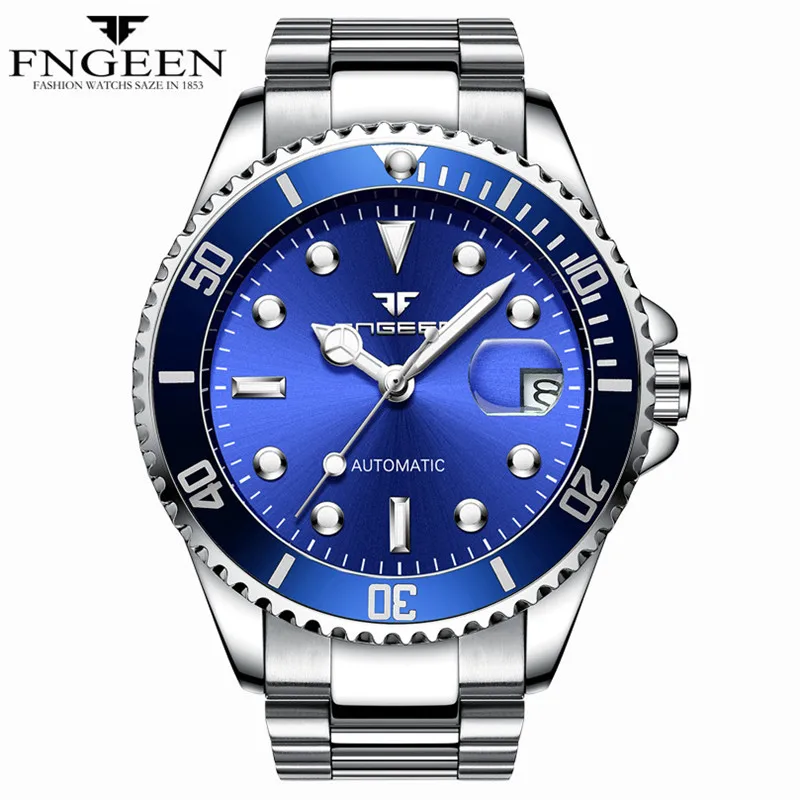 FNGEEN, мужские часы, автоматические механические часы,, Топ бренд, роскошные стальные наручные часы, мужские часы, Tourbillon, Relogio Masculino - Цвет: steel blue