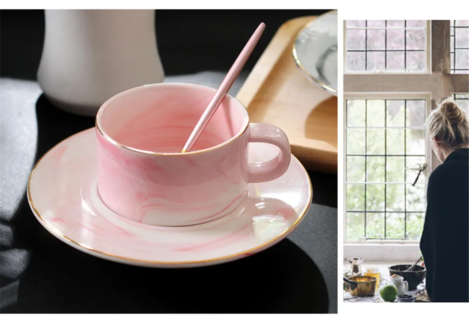 Marbled Ceramic Mug Creative Gold Plating  Milk Coffee Tea Breakfast Porcelain Golden Cup MRS MR Couple Gift Wedding Decor 220ml (9)