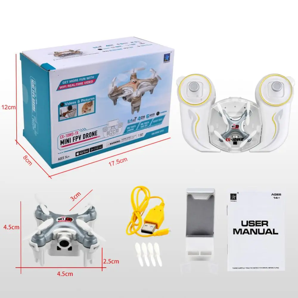 Cheerson CX-10WD-TX 2,4 ГГц 4CH 6-осевой Wi-Fi FPV Quadcopter 3D выворот мини беспилотные летательные аппараты с 0.3MP Камера RC игрушки для детей, подарки