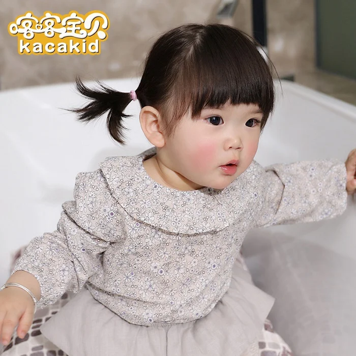 Kacakid/новая одежда для маленьких девочек Милая футболка с кукольным воротником для девочек детская хлопковая рубашка с длинными рукавами свитер принцессы - Цвет: 90