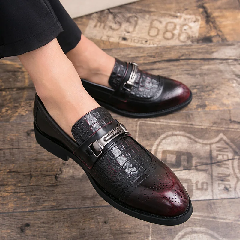 

Misalwa New Fashion Red Crocodile Leather Shoes Men Black Wedding Party Moccasins Two Ways Dress Loafers Male Italian Driving