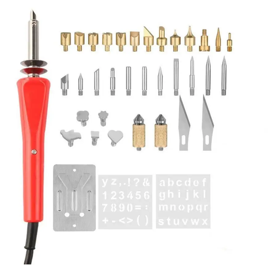 

37 in 1 220V EU Soldering Iron Wood Burning Kit Adjustable Carving Pyrography Tool Soldering Welding Tips Kit Wood Embossing