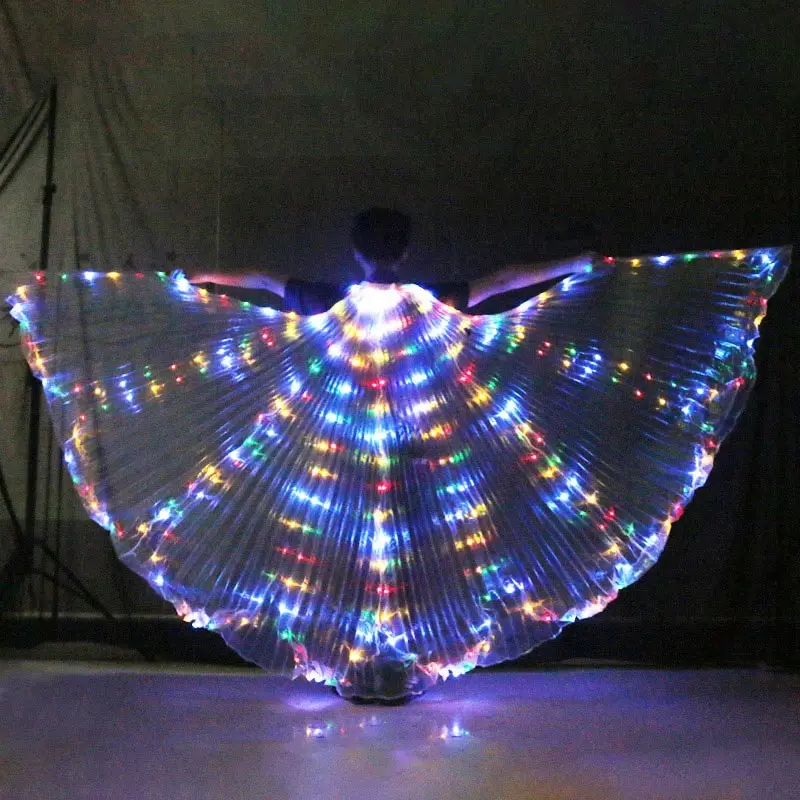 Светодиодный светильник для танца живота, крылья, крылья, светодиодный костюм, крылья для танца, радужные цвета, реквизит для выступлений на сцене с палкой - Цвет: adult size