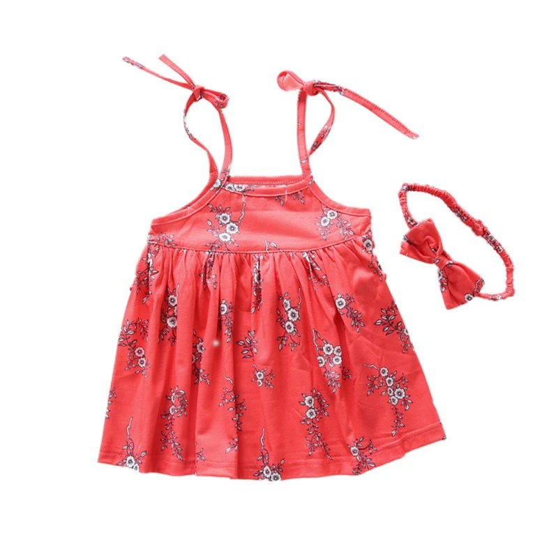 Baby Girls Dress Sets Kids Floral Pattern Strap Dresses Casual Sleeveless Tutu Sundress with Headband | Детская одежда и обувь
