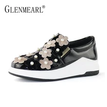 Женские лоферы на платформе; обувь на плоской подошве; женские брендовые черные кроссовки на толстом каблуке с цветочным принтом; женская повседневная обувь размера плюс