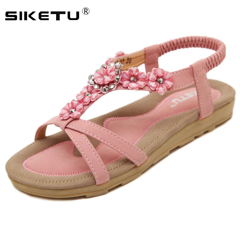 Women Sandals Flat Heels Summer Casual Beach Shoes Woman Soft Bottom Sweet Floral Female Slipper 