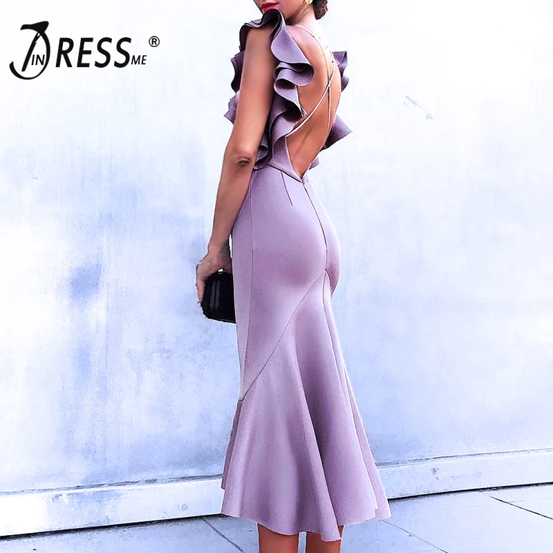 Женское вечернее платье Русалка INDRESSME фиолетовое без рукавов с открытой спиной и