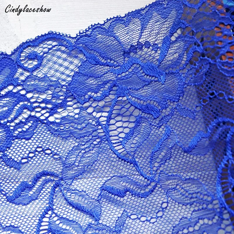 

19cm Width Sapphire Blue Elastic Lace Trim Accessory DIY Ribbon Lace Swiss French Lace Fabric Bridal Underwear Garter Sewing