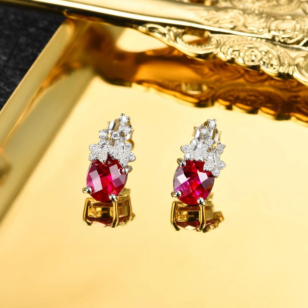 L& zuan стерлингового серебра 925 Серьги с драгоценными камнями для женщин 5.82ct рубин Роскошные серьги женские красные ювелирные изделия кубические цирконы подарок