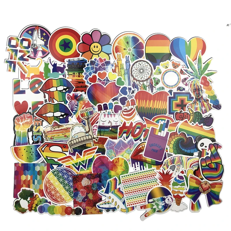 

60 PCS Rainbow sticker Anime Icon Animal Cute Decals Stickers Gifts for Children to Laptop Suitcase Guitar Fridge Bicycle Car