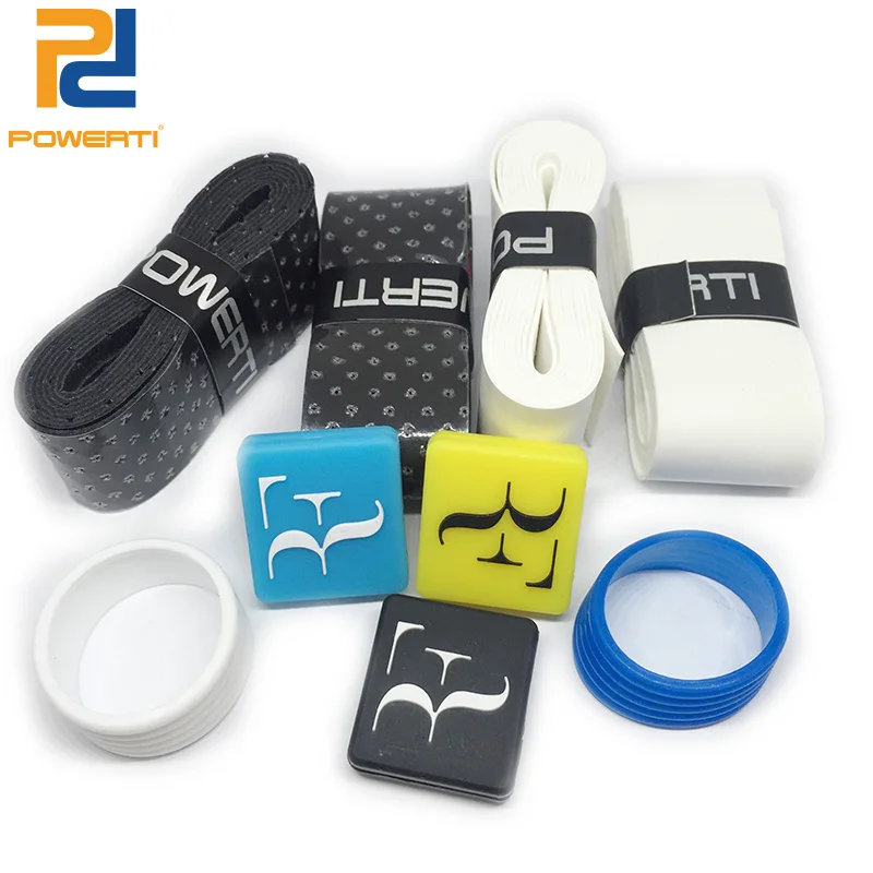 

POWERTI 2pcs Dry Overgrip Sweatband +2pcs Perforate Dry Overgrip +2pcs Tennis Ring +3pcs Federer Dampener for Tennis Racket