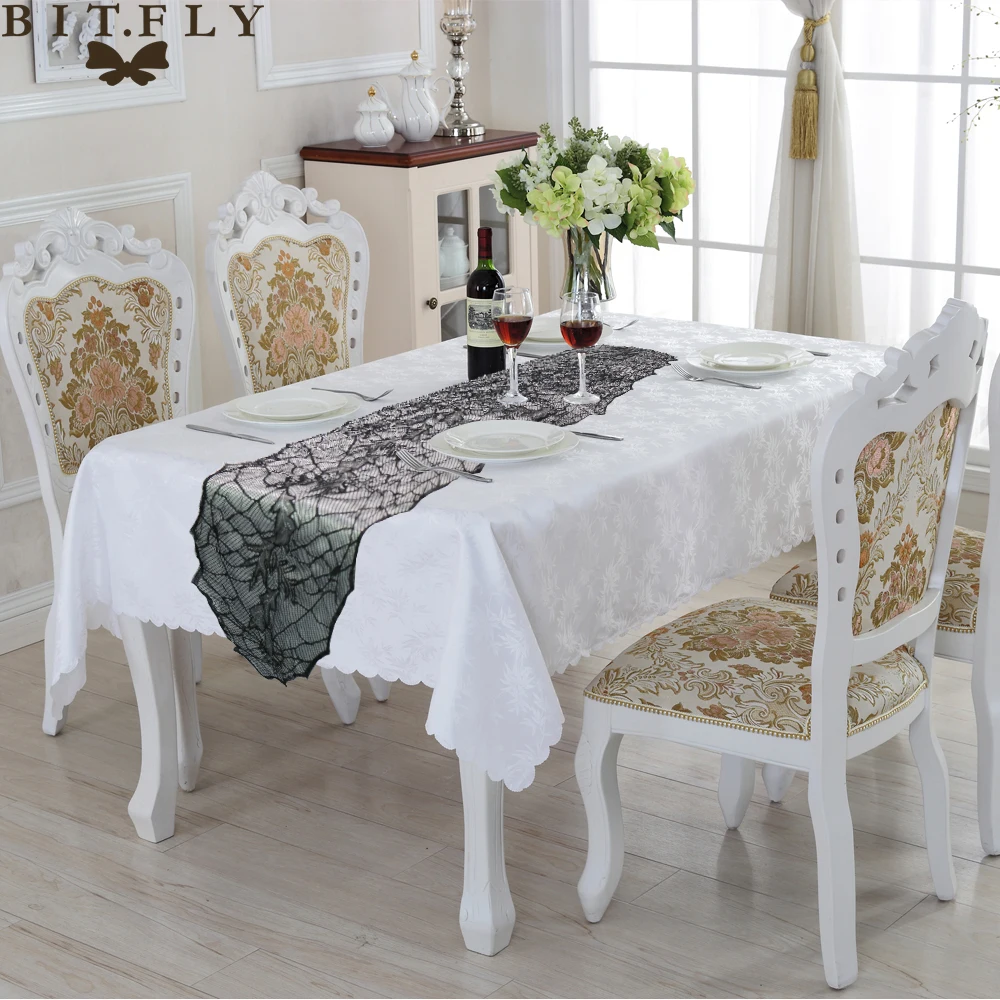 

Halloween Party festival Decoration Black Table Runners Tablecloth Haunted House Lace Spiderweb Fireplace Mantle Scarf Cover