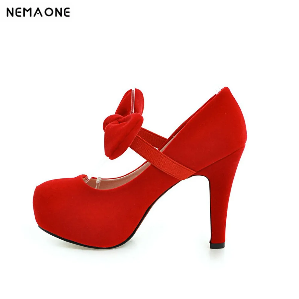 

2018 Brand Big Size Women spring shoes bow high heel shoes women Female Ladies Party slip on mary janes Brand Women Pumps