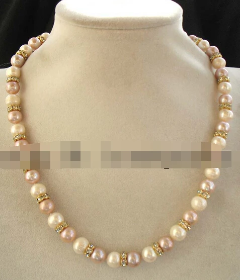 

FREE SHIPPING>@@> N3272 freshwater pearl white & purple zircon A 9-10mm necklace