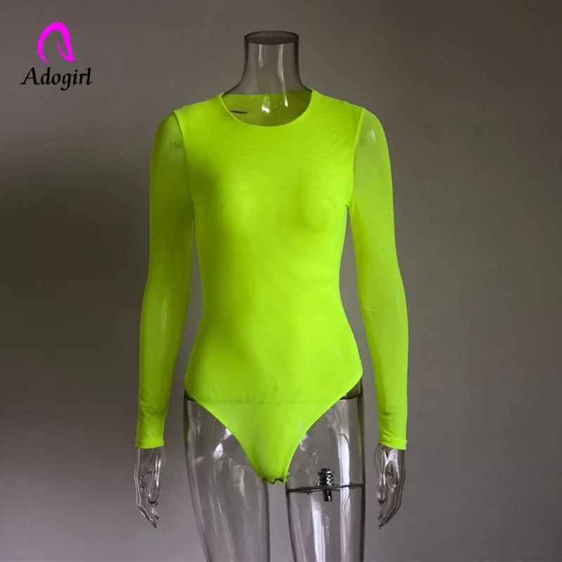 2019 Autumn Neon Women Bodysuit Mesh Long Sleeve Body Neon Green High Waist Party Bodysuits Bodycon Jumpsuit Transparent Rompers 2019 Autumn Neon Women Bodysuit Mesh Long Sleeve Body Neon Green High Waist Party Bodysuits Bodycon Jumpsuit Transparent Rompers