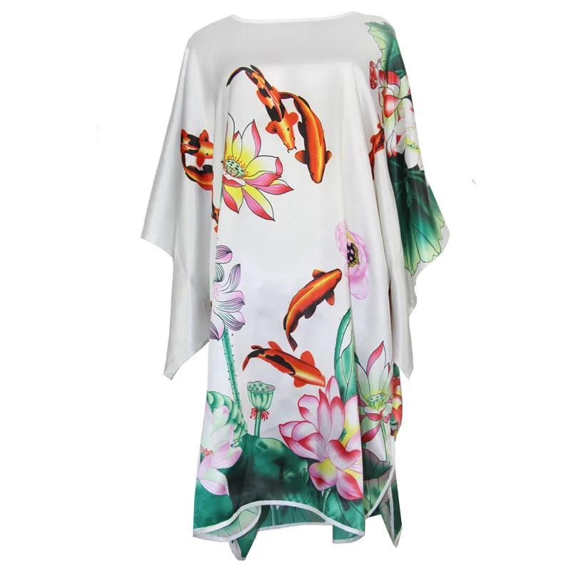 Размера плюс зеленый Для женщин Халат район Сексуальная домашнее платье новые летние свободные пижамы Цветочный Рисунок Ночная рубашка в китайском стиле Винтаж кафтан - Цвет: White7