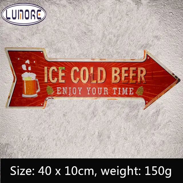 ice cold beer enjoy your time vintage metal arrow signs retro tin