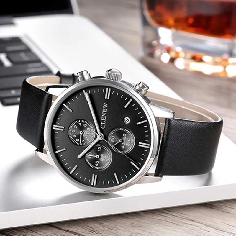 

Luxury Business Casual 100M Waterproof Quartz Watches Men Rattrapante Stop Calendar Leather Wrist Watch JL