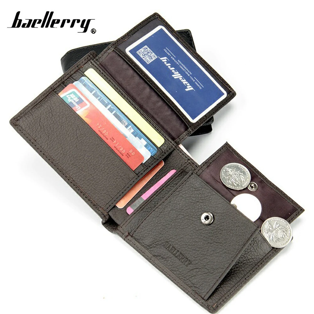 

New 2016 Mens 100% Genuine Leather Brand Short Wallets Male Design Coins Pocket Small Cowhide Wallets Purse Card Holder Carteras