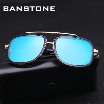 

BANSTONE Men Polarized Sunglasses Metal Frame Square Sun Glasses Driver Goggles Anti-Glare UV400