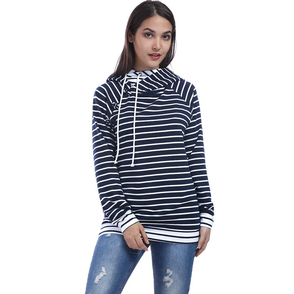 S XL Oversized Striped Hoodies Women Autumn Winter 2017 Side buttons
