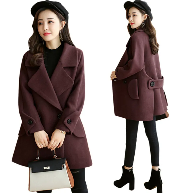 Mince Cw579 camel red Femmes Femelle Red Breasted De Moyen Hiver Nouveau Manteau 2018 Double bean Grande Long Lâche Taille Survêtement Laine Dames Armygreen mikaqi 80HgqRWgT
