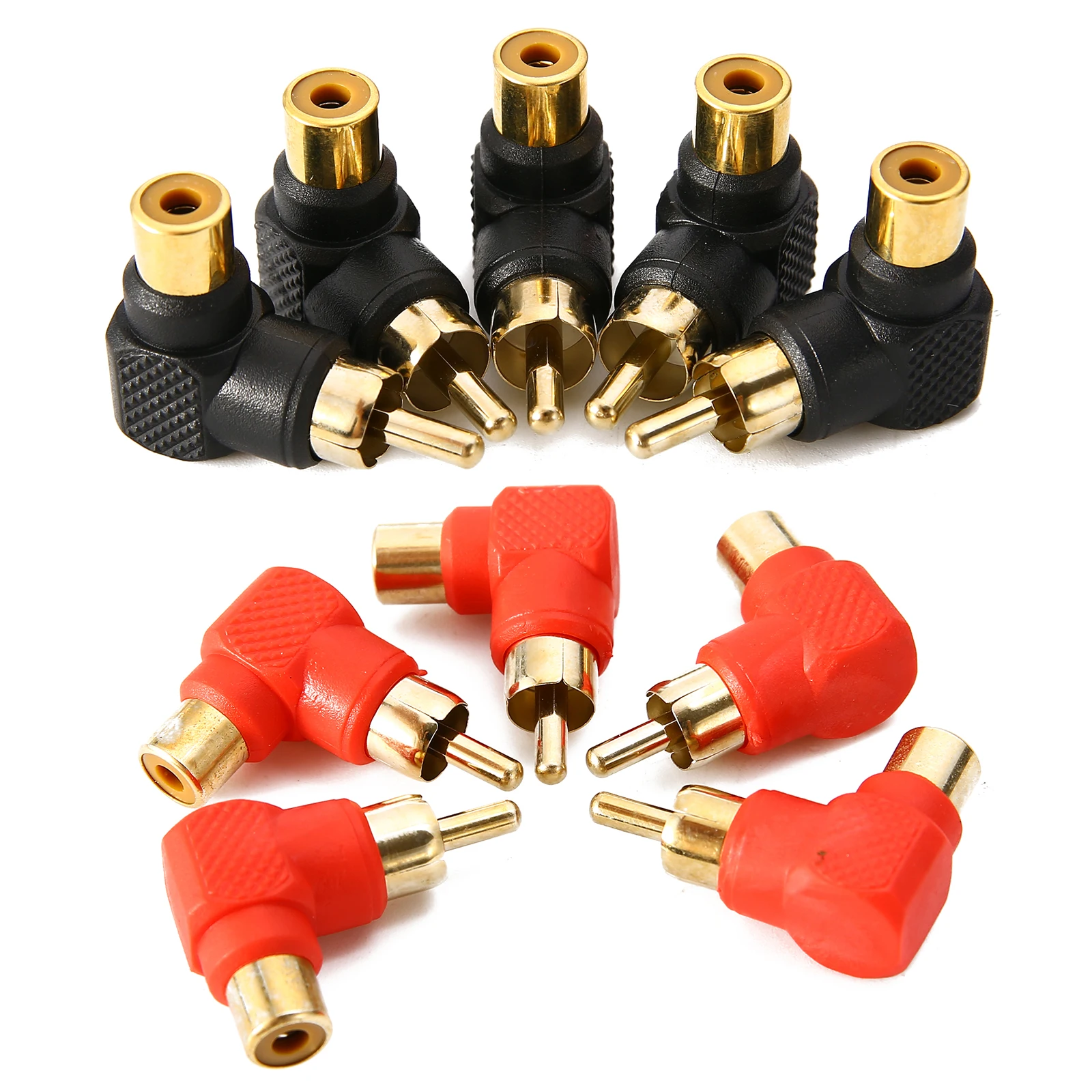 10pcs/set 90 Degree Right Angle Connector Gold Plated RCA Male to RCA Female Jack Stereo Plug Audio Adapter