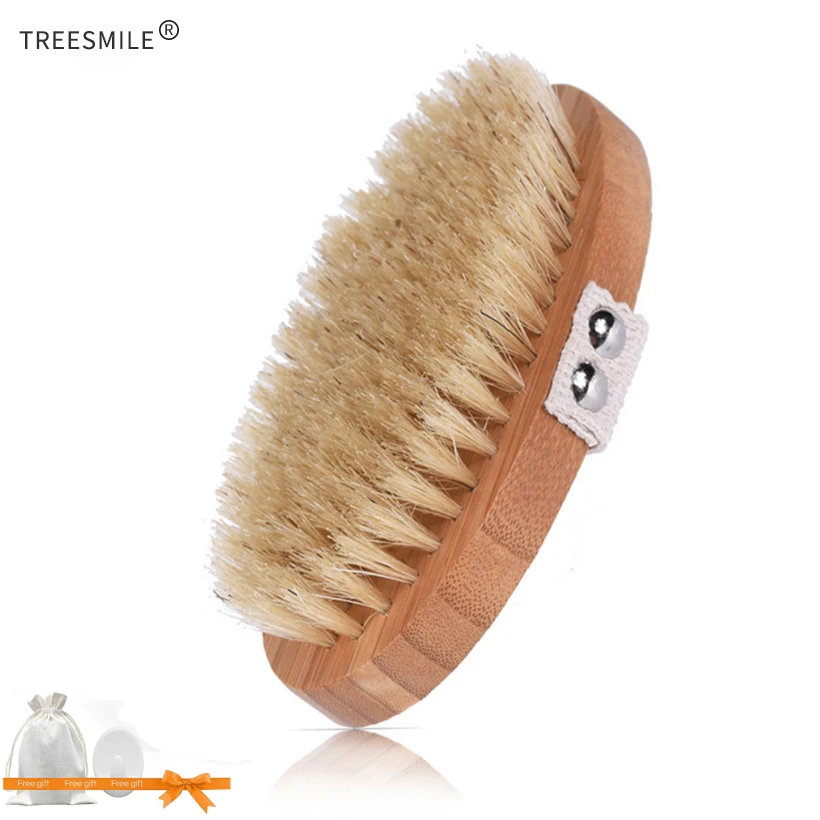 

TREESMILE Oval Bath Brush Dry Natural Bristle Bath Brush Exfoliating Body Massage Dry Brush Bathing SPA Health Bath Brush D40