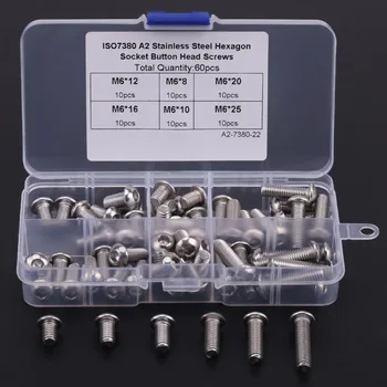 

60Pcs M6 Stainless Steel Hex Socket Button Head Screws Fasteners Accessories