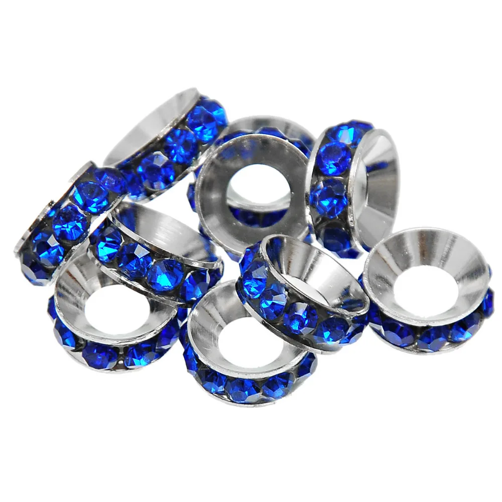 

DoreenBeads Dull Silver Color color Blue Rhinestone Rondelle Spacer Beads Fit European Charm 10x5mm,10PCs, New