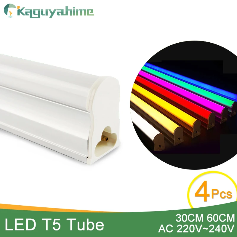 

Kaguyahime 4pcs RGB Grow LED Tube T5 LED T8 Tube Lamp 220V 6W 10W Fluorescent Light LED Wall Lamp Red Green Bule Pink 30cm 60cm