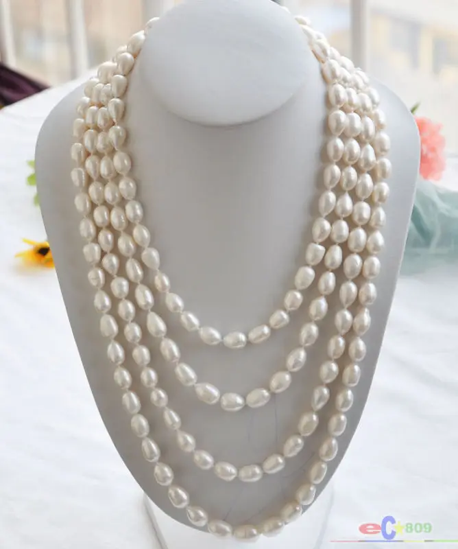 

Hot selling free shipping****** Long 100" 14mm white rice FRESHWATER CULTURED pearl necklace