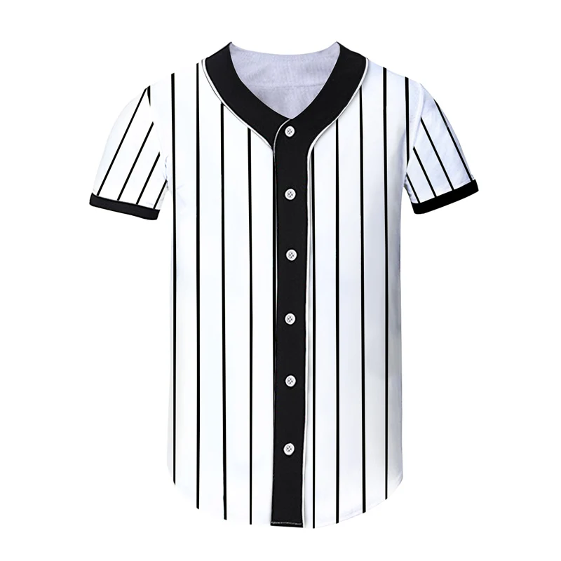 

2019 New Mens Striped Shirts Male Short Sleeve Baseball Shirt Stripe Casual Shirt Fashion Camisa Masculina V Neck Chemise Homme