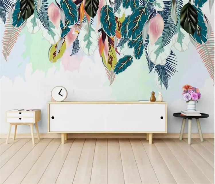 

Custom wallpaper hand-painted fresh banana parrot palm living room TV background wall 3d wallpaper mural papier peint