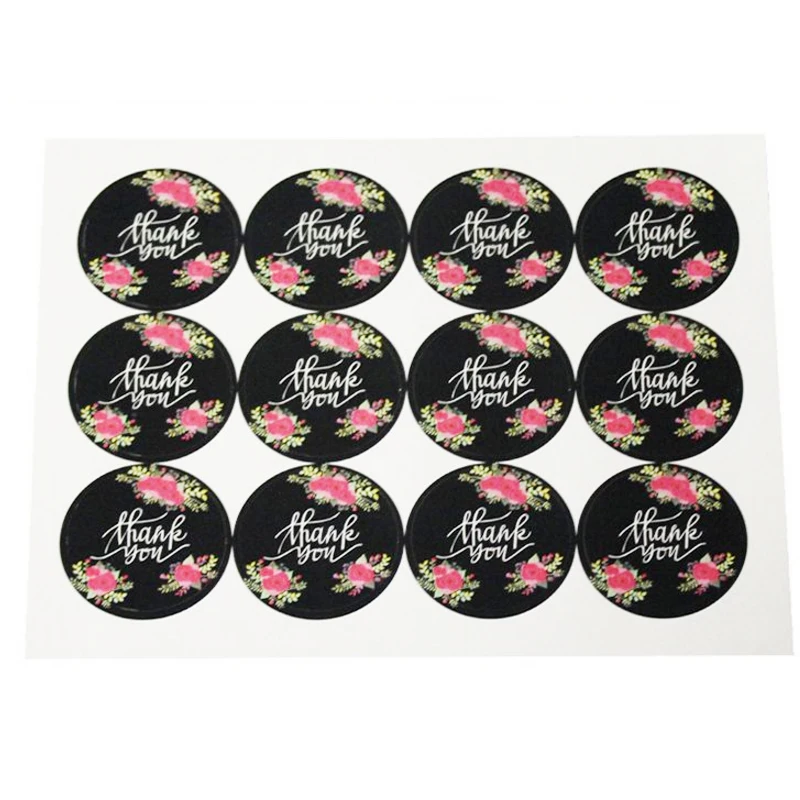 

120pcs/lot New Black Flower Thank You Adhesive Kraft Seal Sticker for Baking Round Gift Label Stickers