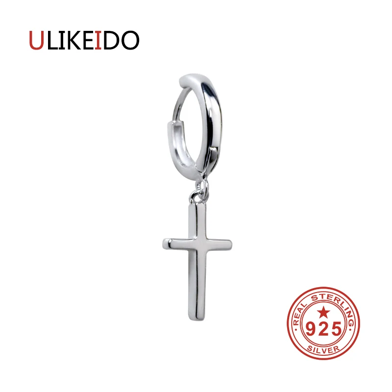 Pure 925 Sterling Silver Cross Earrings Fashion Punk Thai Jewelry Stud Earring For Men Women Christmas Gift 1193 | Украшения и
