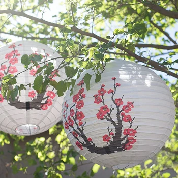 

10pcs 10" 12" 14" 16" Chinese Japanese Round Paper Lanterns Flower Balls Wedding Party Home Garden Hanging Decoration Supplies
