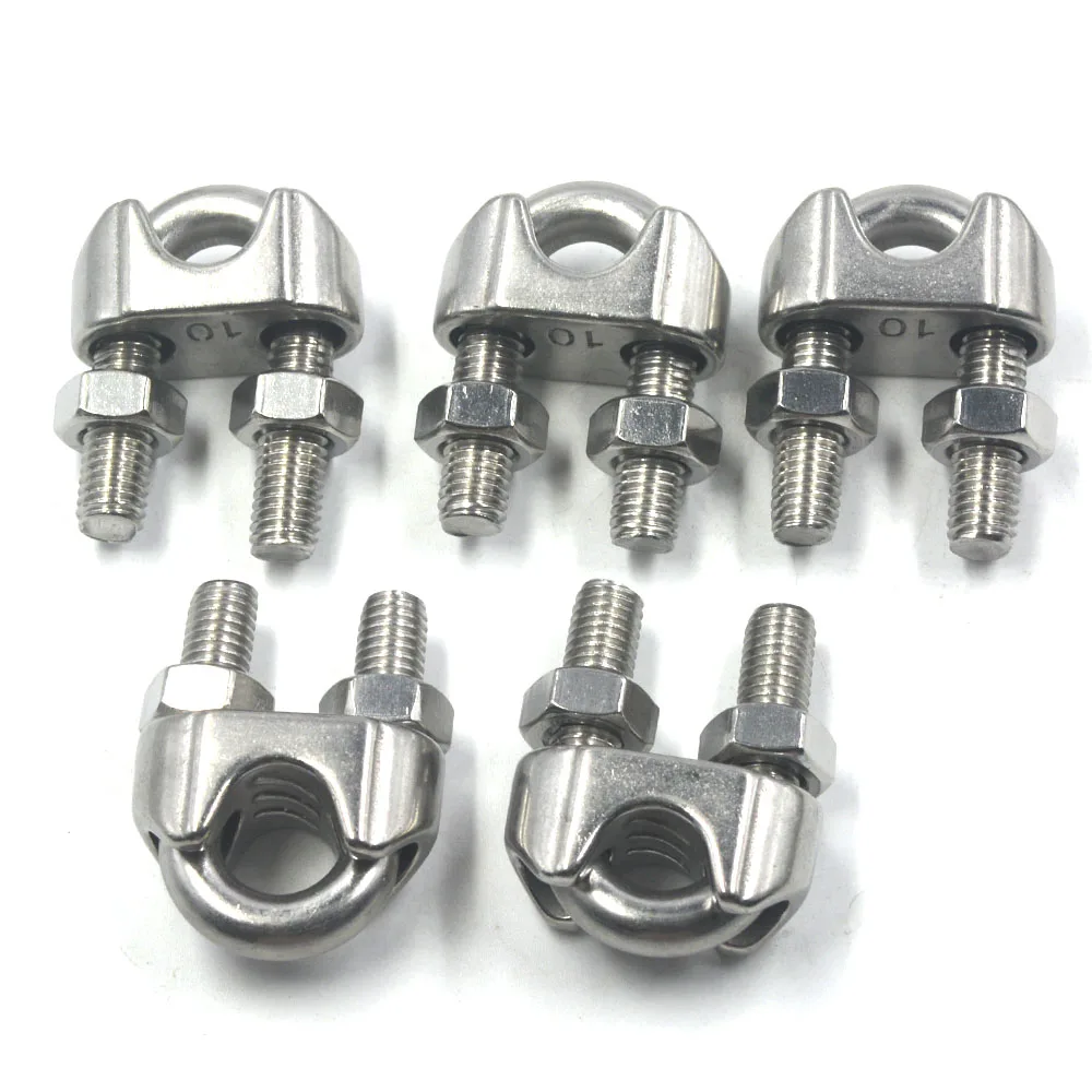 10mm Dia Durable Stainless Steel M10 Wire Rope Clip Cable Clamp Pack of