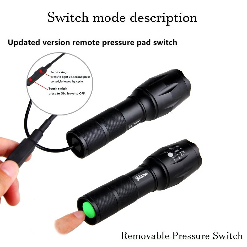 Rifle de Caça com Zoom Tocha + Pressostato Remoto + Scope Bateria + Carregador Usb + Caixa Mount + 18650 Levou Tático Lanterna t6 Luz 18 com zoom Lanterna Tocha + Pressostato Remoto