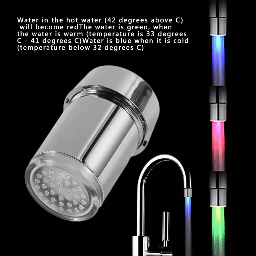 

3 Color LED Light Change Faucet Shower Water Tap Temperature Sensor Water Faucet Glow Shower Left Screw with Converter