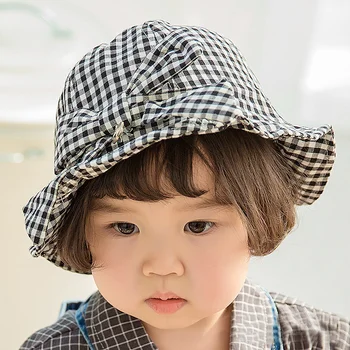 

Fashion Plaid Baby Hat Bow Girls Sun Cap Hat Cotton Baby Cap Bucket Hat For Baby Girl Black Red Kids Cap Baby Girls Clothing