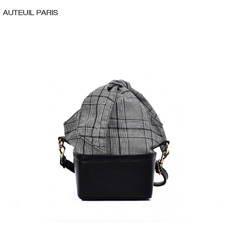 

AUTEUIL PARIS Famous Brand Messenger Bags Women Leather Shoulder Bag with Canvas Bow Small Handbag Patchwork Box Bag EH024
