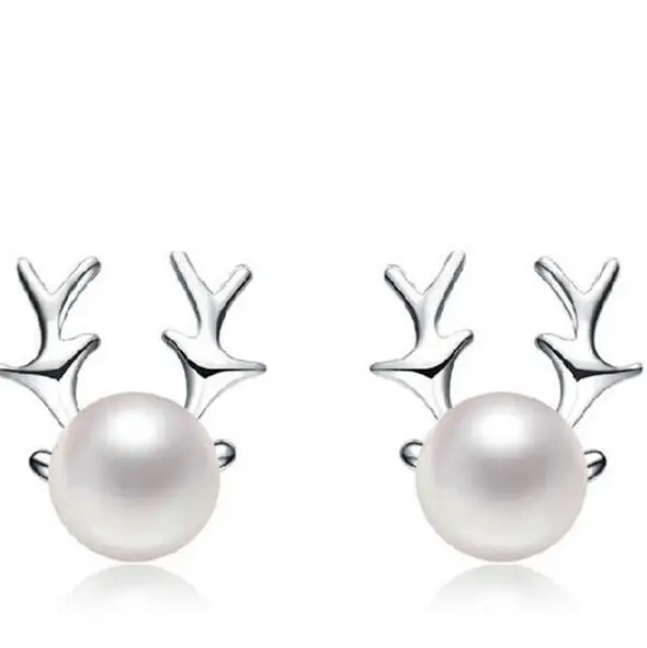 

2017 new arrival hot sell fashion Christmas Elk pearl 925 sterling silver ladies`stud earrings jewelry drop shipping gift