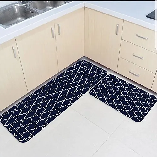 2 Piece Kitchen Mats and Rugs Set Modern Geometric Pattern Lattice Home