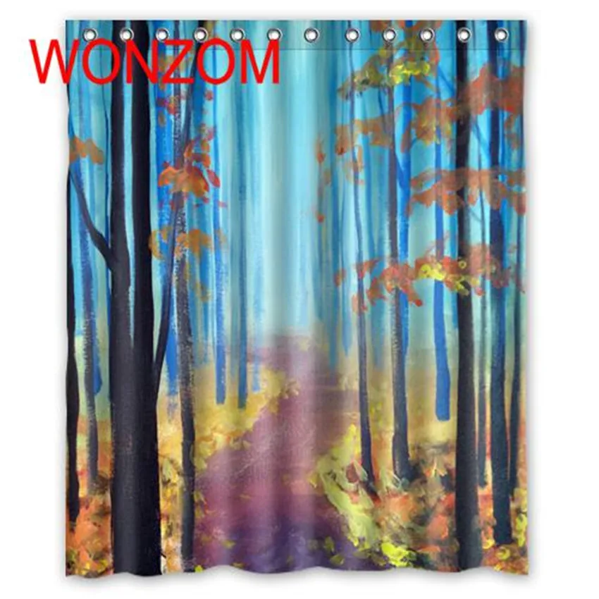

WONZOM Autumn Waterproof Shower Curtain Bathroom Decor Polyester Fabric Decoration Cortina De Bano 2017 Bath Curtain Gift