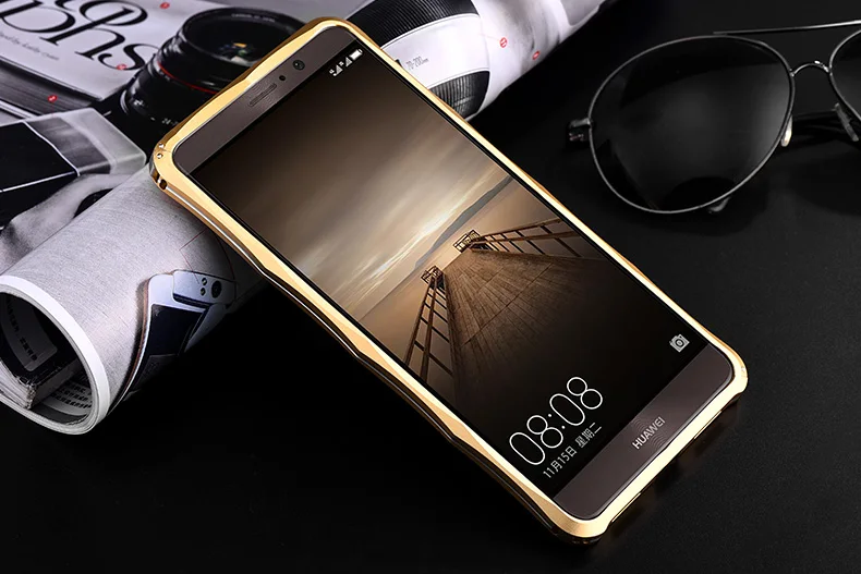Золотой Роскошный металлический чехол-бампер huawei mate 9, противоскользящий Алюминиевый металлический чехол в форме бриллианта для huawei mate 9 5,", невидимый чехол-подставка s - Цвет: Золотой