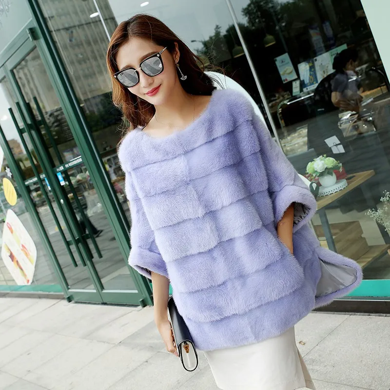 2018 Gray Blue De D'hiver À Vison dark Grande Femmes light pink Automne Arrivée Manteau Mode Manteaux Véritable purple Poncho Taille black lake Courtes Vestes Manches Fourrure Lâche orange wine beige Nouvelle Chaud Orange Luxe Gray rqwfIr