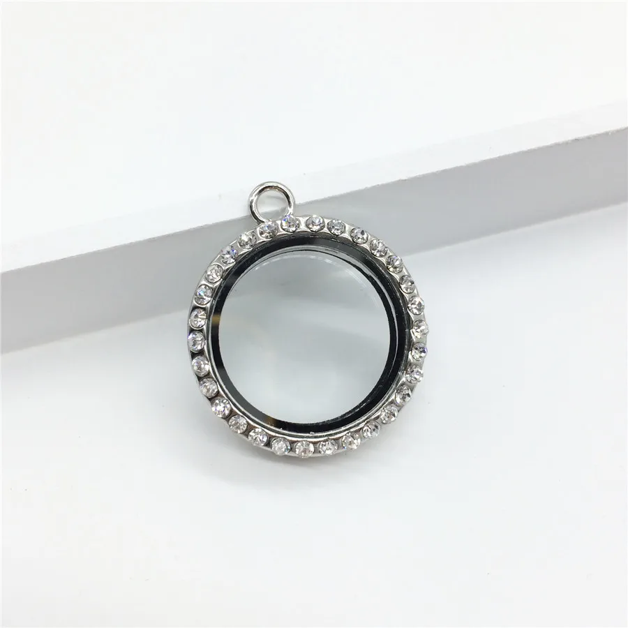 

Only Pay Shipping Fee 30MM Magnetic Round Silvery Flat Hang Floating Charm Locket with Rhinestones With ChainFL63