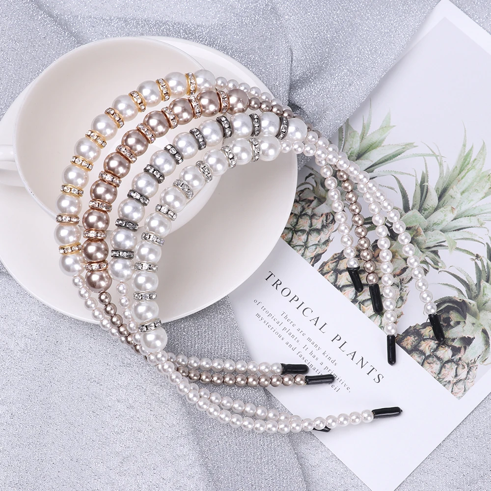

Elegant Women Simulated Pearl Hairband Pearl Diamond Beading Hair Hoop Crystal Crown Headbands Luxury Hair Accessories