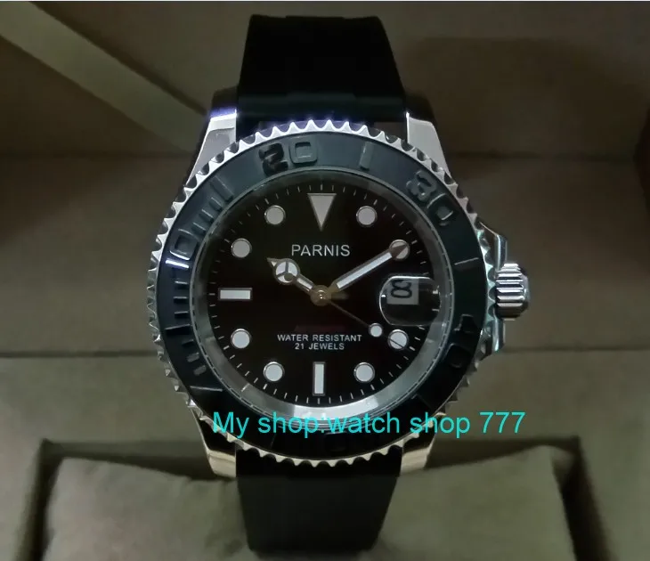 

41MM PARNIS 21 jewels Automatic Self-Wind movement Ceramic bezel Sapphire Crystal luminous men's watch pa29-p8